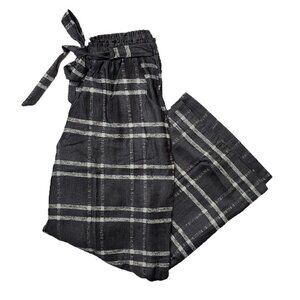 NEW L LuLaRoe Denim Chambray Black White Plaid Pants Drawstring Paper Bag Dianne